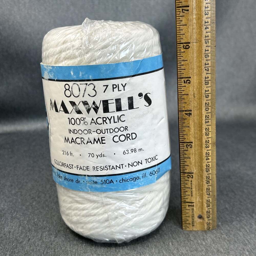 NOS Maxwell's Macrame Cord 7 Ply 216 Ft Craft 8073 White Acrylic Colorfast USA